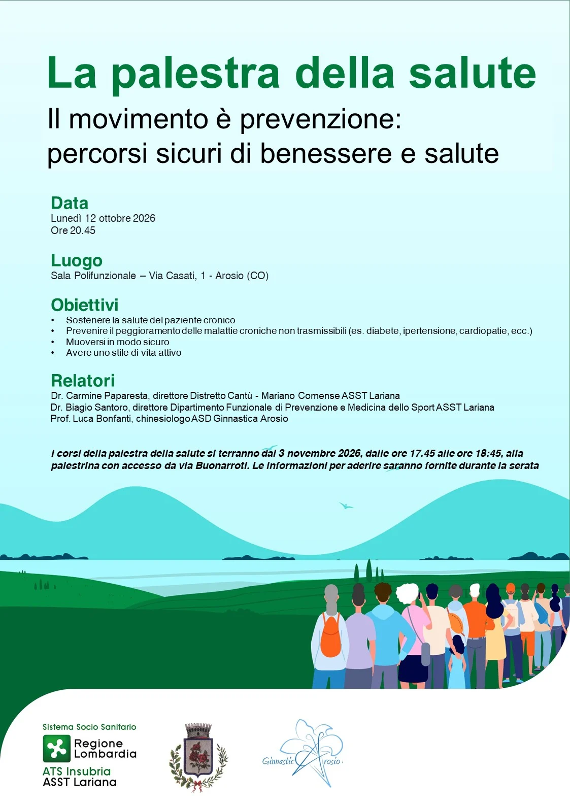 Programma evento "La palestra della salute" - Arosio 12 ottobre 2026